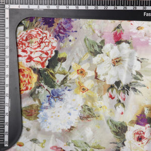 White And Red Floral Pattern Digital Print Chinon Chiffon Fabric