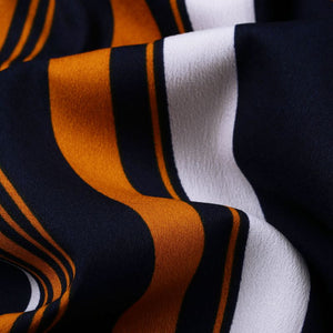 Dark Blue And Ochre Orange Stripes Pattern Digital Print American Crepe Fabric