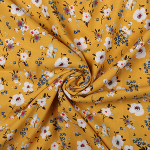 Yellow  And White Floral Pattern Digital Print Rayon Fabric