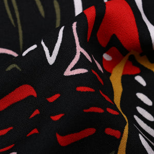 Black And Red Floral Pattern Digital Print Moss Crepe Fabric