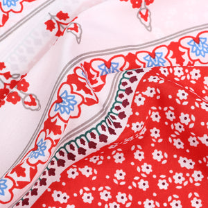 White And Red Floral Pattern Screen Print American Crepe Fabric