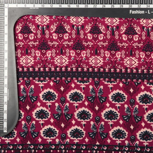 Maroon And Black Traditional Pattern Screen Print Mesh Textured BSY Fabric