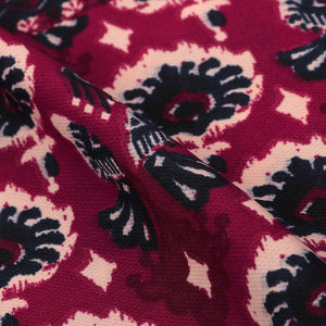 Maroon And Black Traditional Pattern Screen Print Mesh Textured BSY Fabric