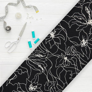 Black And White Floral Pattern Digital Print Bsy Twill Fabric