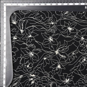 Black And White Floral Pattern Digital Print Bsy Twill Fabric