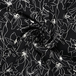 Black And White Floral Pattern Digital Print Bsy Twill Fabric