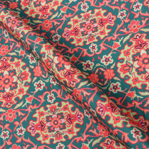 Red And Mint Green Traditional Pattern Digital Print Cotton Fabric