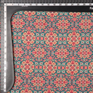 Red And Mint Green Traditional Pattern Digital Print Cotton Fabric