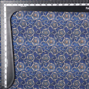 Blue And Beige Geometric Pattern Digital Print Cotton Fabric