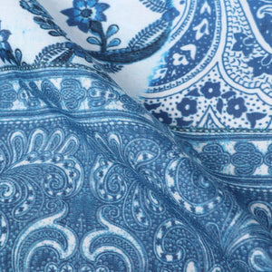 Blue And White Floral Pattern Digital Print Cotton Fabric