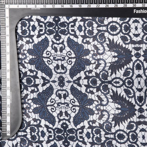 Navy Blue And White Ethnic Pattern Digital Print Cotton Fabric