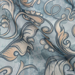 Pewter Grey And Ivory Abstract Pattern Digital Print Chanderi Fabric