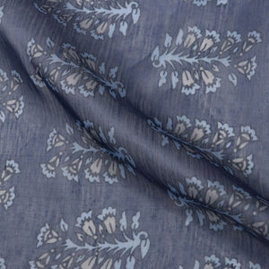 Blue And Beige Mughal Pattern Digital Print Chanderi Fabric