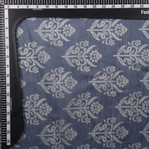 Navy Blue And Beige Mughal Pattern Digital Print Chanderi Fabric