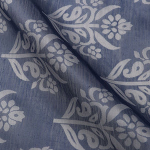 Navy Blue And Beige Mughal Pattern Digital Print Chanderi Fabric