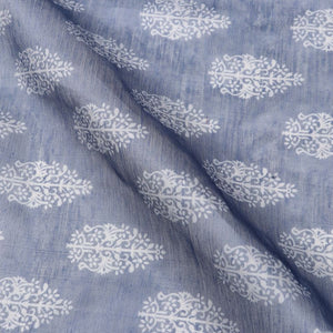 Navy Blue And Light Beige Floral Pattern Digital Print Chanderi Fabric