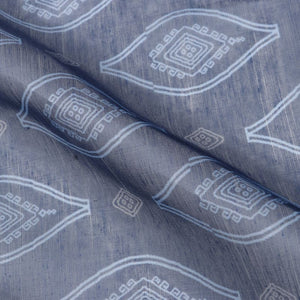 Navy Blue And Light Sky Blue Geometric Pattern Digital Print Chanderi Fabric