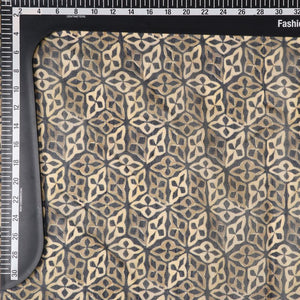 Dark Beige And Dusty Yellow Geometric Pattern Digital Print Chanderi Fabric