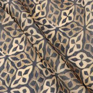 Dark Beige And Dusty Yellow Geometric Pattern Digital Print Chanderi Fabric