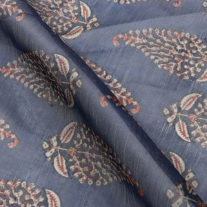 Dusty Blue And Dusty Yellow Ethnic Pattern Digital Print Chanderi Fabric