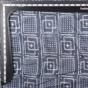 Navy Blue And White Geometric Pattern Digital Print Chanderi Fabric