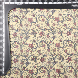 Dusty Yellow And Maroon Floral Pattern Digital Print Chanderi Fabric