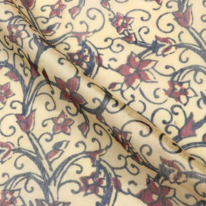 Dusty Yellow And Maroon Floral Pattern Digital Print Chanderi Fabric