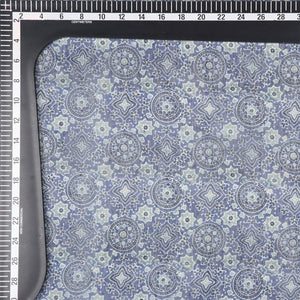 Blue And Pistachio Green Geometric Pattern Digital Print Chanderi Fabric