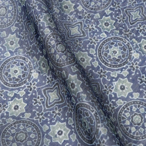 Blue And Pistachio Green Geometric Pattern Digital Print Chanderi Fabric