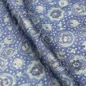 Blue And Ivory Traditional Pattern Digital Print Chanderi Fabric