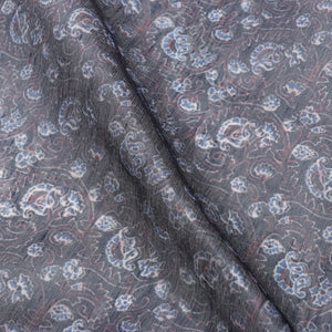 Black And Dusty Blue Object Pattern Digital Print Chanderi Fabric