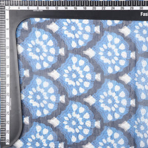 Blue And Black Geometric Pattern Digital Print Chanderi Fabric