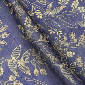 Navy Blue And Yellow Floral Pattern Digital Print Chanderi Fabric