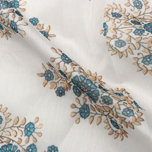 White And Blue Ethnic Pattern Digital Print Chanderi Fabric