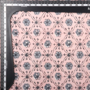 Peachy Pink And Black Trellis Pattern Digital Print Chanderi Fabric