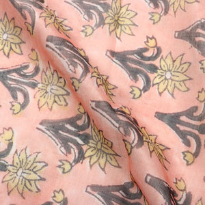 Dusty Peach And Yellow Floral Pattern Digital Print Chanderi Fabric