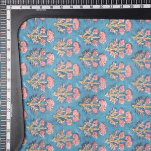 Ocen Blue And Pink Floral Pattern Digital Print Chanderi Fabric