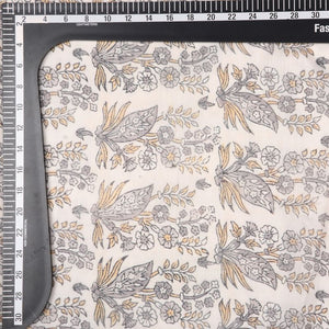 Light Beige And Dsuty Grey Floral Pattern Digital Print Chanderi Fabric