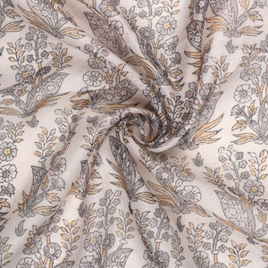 Light Beige And Dsuty Grey Floral Pattern Digital Print Chanderi Fabric