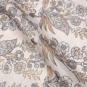 Light Beige And Dsuty Grey Floral Pattern Digital Print Chanderi Fabric