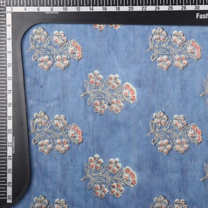 Sky Blue And Red Floral Pattern Digital Print Chanderi Fabric