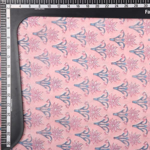 Pink And Blue Floral Pattern Digital Print Chanderi Fabric