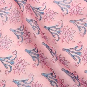 Pink And Blue Floral Pattern Digital Print Chanderi Fabric