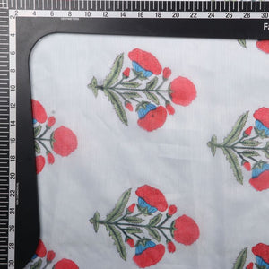 White And Red Floral Pattern Digital Print Chanderi Fabric