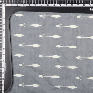 Grey And Ivory Abstract Pattern Digital Print Chanderi Fabric