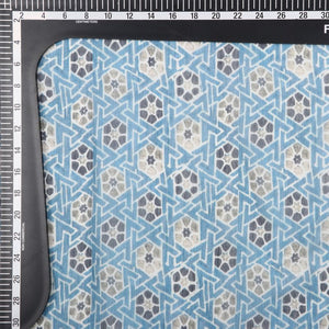 Sky Blue And Black Geometric Pattern Digital Print Chanderi Fabric