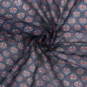 Dark Blue And Red Booti Pattern Digital Print Chanderi Fabric