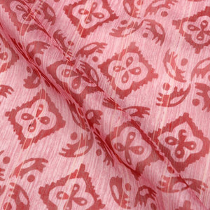 Pink And Red Geometric Pattern Digital Print Chanderi Fabric