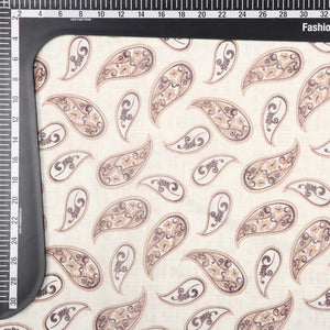 Off White And Coffee Brown Paisley Pattern Digital Print Chanderi Fabric