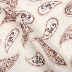 Off White And Coffee Brown Paisley Pattern Digital Print Chanderi Fabric